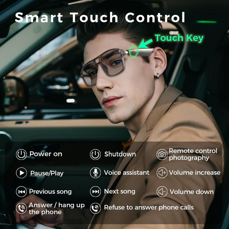 Jawploy Smart Glasses Bluetooth Audio Glasses Sunglasses Blue Light Glasses for Men Women Color-Change UV Protection Dual Mic - Image 2